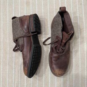 UGG Boots Brown Brompton Tweed Grizzly Leather Chukka Ankle Lace Up Size 11.5